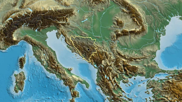 Close Bosnia Herzegovina Border Area Highlighting Dark Overlay Relief Map — Stock Photo, Image