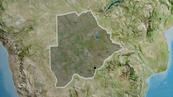 博茨瓦纳边境地区的特写镜头 用卫星地图上的黑暗覆盖突出显示 资本点 风靡全国 — 图库照片