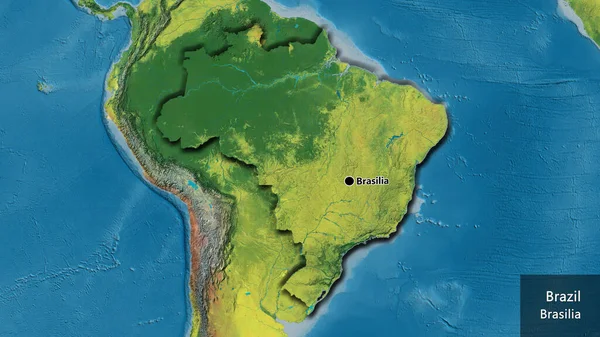 Close Área Fronteira Brasil Mapa Topográfico Ponto Capital Bordas Chanfradas — Fotografia de Stock