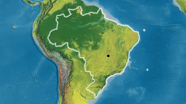 Närbild Brasiliens Gränsområde Topografisk Karta Huvudpunkt Glow Runt Landet Form — Stockfoto