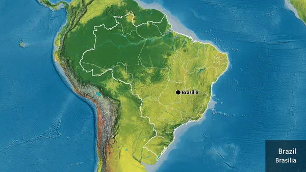 Close Área Fronteira Brasil Mapa Topográfico Ponto Capital Esboço Torno — Fotografia de Stock
