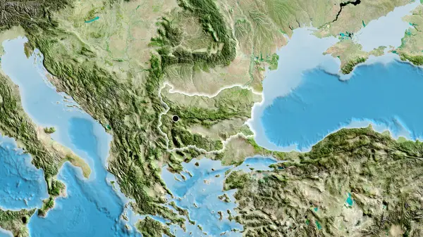 Primer Plano Zona Fronteriza Bulgaria Mapa Por Satélite Punto Capital — Foto de Stock