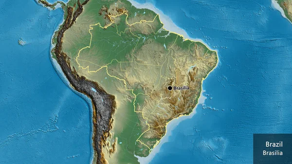 Close Brazil Border Area Its Regional Borders Relief Map Capital — Stock Photo, Image