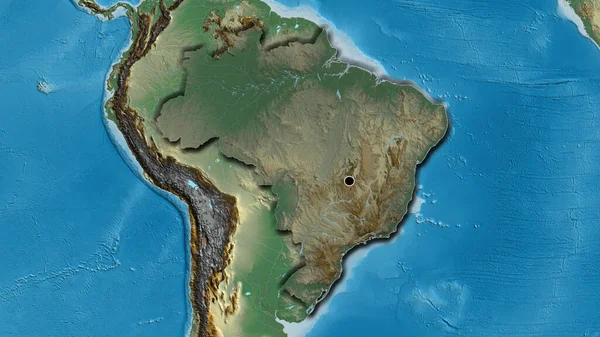 救援地図上の暗いオーバーレイで強調されているブラジル国境地域のクローズアップ 資本ポイント 国の形の縁が隠されている — ストック写真