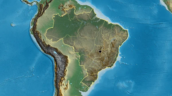 Close Brazil Border Area Highlighting Dark Overlay Relief Map Capital — Stock Photo, Image