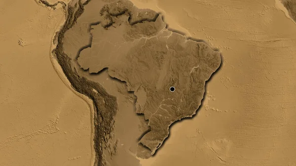 Close Brazil Border Area Sepia Elevation Map Capital Point Bevelled — Stock Photo, Image