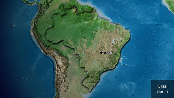 Close Brazil Border Area Satellite Map Capital Point Bevelled Edges — Stock Photo, Image