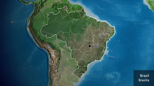 Close Brazil Border Area Highlighting Dark Overlay Satellite Map Capital — Stock Photo, Image