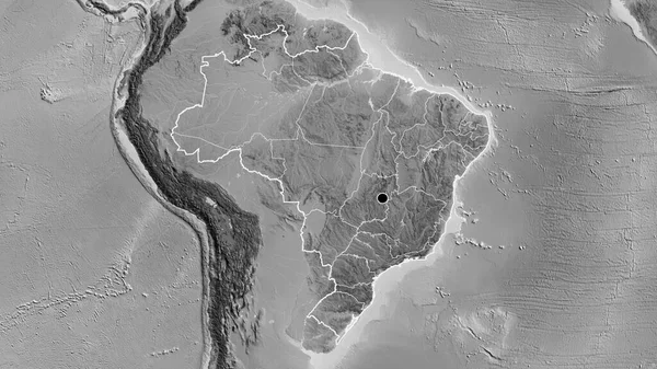 グレースケールの地図上のブラジル国境地帯の閉鎖 資本ポイント 全国の概要 — ストック写真