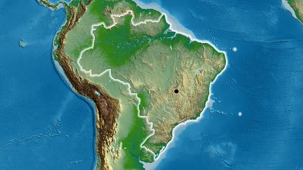 Nahaufnahme Des Brasilianischen Grenzgebiets Auf Einer Physischen Karte Kapitalpunkt Glühen — Stockfoto