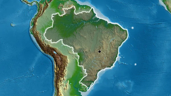 Close Brazil Border Area Highlighting Dark Overlay Physical Map Capital — Stock Photo, Image