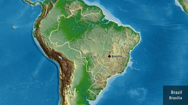 Close Área Fronteira Brasil Mapa Físico Ponto Capital Esboço Torno — Fotografia de Stock