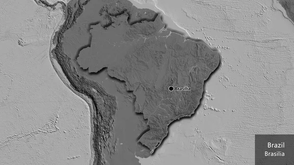Närbild Brasiliens Gränsområde Bilnivåkarta Huvudpunkt Skalade Kanter Landet Form Landets — Stockfoto