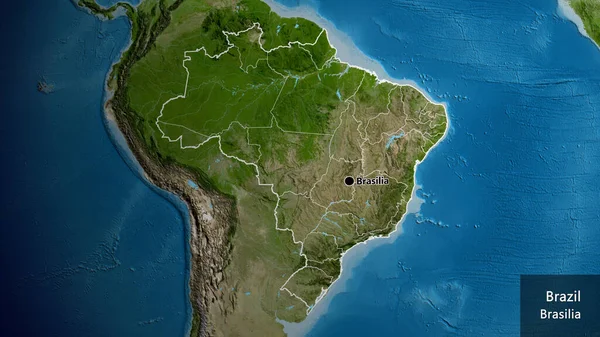 Close Área Fronteira Brasil Mapa Satélite Ponto Capital Esboço Torno — Fotografia de Stock