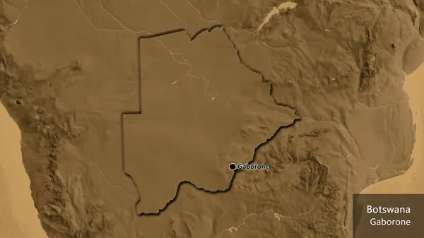 Närbild Botswanas Gränsområde Sepiahöjdskarta Huvudpunkt Skalade Kanter Landet Form Landets — Stockfoto