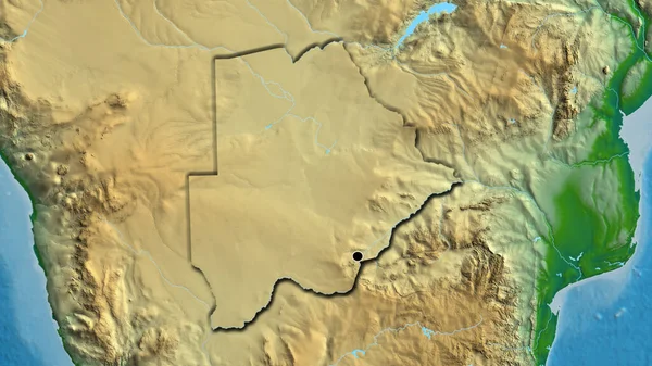 Close Zona Fronteiriça Botsuana Num Mapa Físico Ponto Capital Bordas — Fotografia de Stock