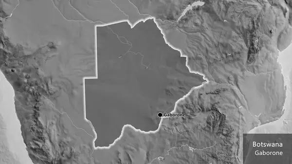 Närbild Botswanas Gränsområde Med Ett Mörkt Överdrag Grå Karta Huvudpunkt — Stockfoto