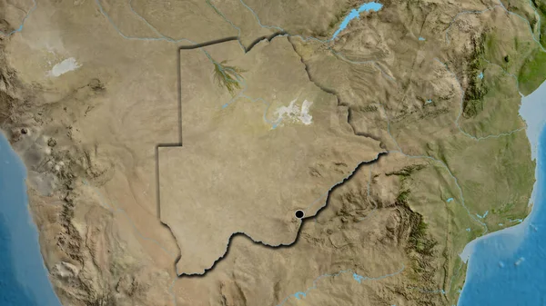 Close Dari Botswana Daerah Perbatasan Pada Peta Satelit Titik Ibu — Stok Foto