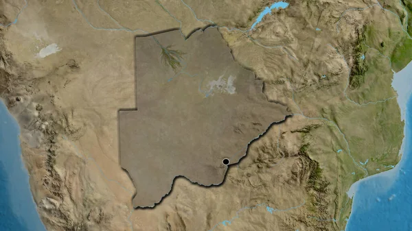ボツワナ国境地帯のクローズアップは 衛星地図上の暗いオーバーレイで強調されています 資本ポイント 国の形の縁が隠されている — ストック写真