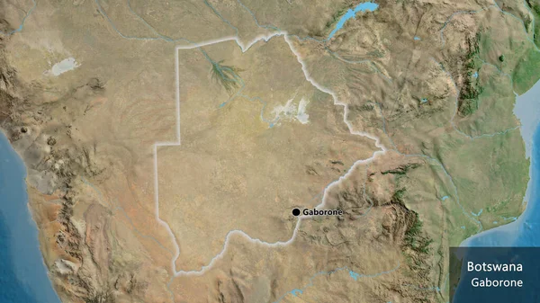 Close Área Fronteira Botsuana Mapa Satélite Ponto Capital Brilha Volta — Fotografia de Stock