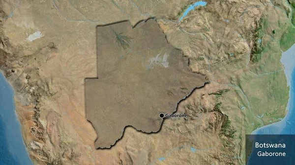 Närbild Botswanas Gränsområde Med Mörk Överlagring Satellitkarta Huvudpunkt Skalade Kanter — Stockfoto