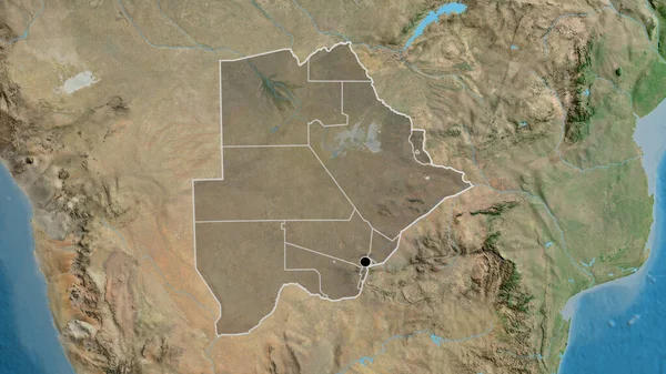 Närbild Botswanas Gränsområde Med Mörk Överlagring Satellitkarta Huvudpunkt Skissera Runt — Stockfoto