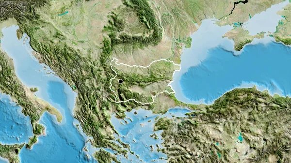 Närbild Bulgariens Gränsområde Med Mörk Överlagring Satellitkarta Huvudpunkt Skissera Runt — Stockfoto