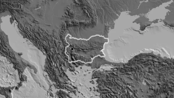 Zbliżenie Strefy Przygranicznej Bułgarii Mapie Dwupoziomowej Główny Punkt Blask Wokół — Zdjęcie stockowe