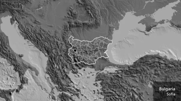 Zbliżenie Strefy Przygranicznej Bułgarii Jej Granic Regionalnych Mapie Dwupoziomowej Główny — Zdjęcie stockowe