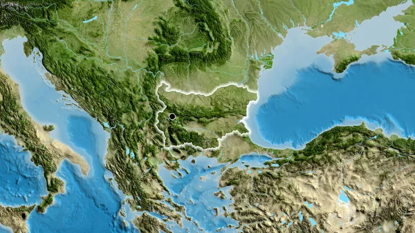衛星地図上の暗いオーバーレイで強調ブルガリア国境地域のクローズアップ 資本ポイント 全国に光る — ストック写真