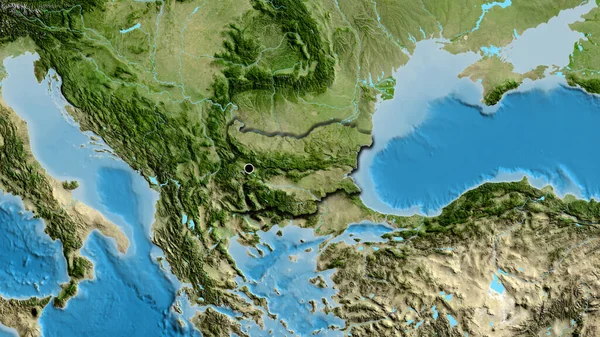 保加利亚边境地区的特写镜头 用卫星地图上的黑暗阴影突出显示 资本点 国家形状的斜边 — 图库照片