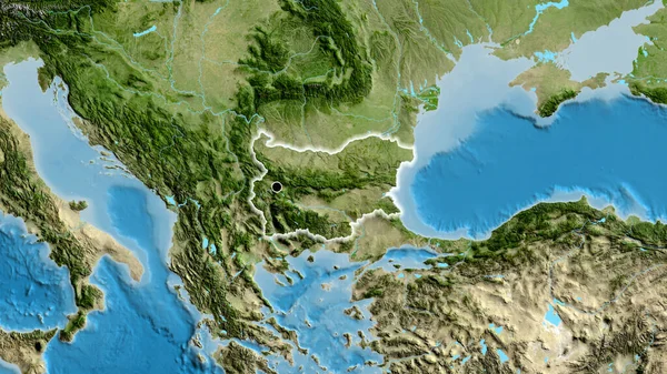 Närbild Bulgariens Gränsområde Satellitkarta Huvudpunkt Glow Runt Landet Form — Stockfoto