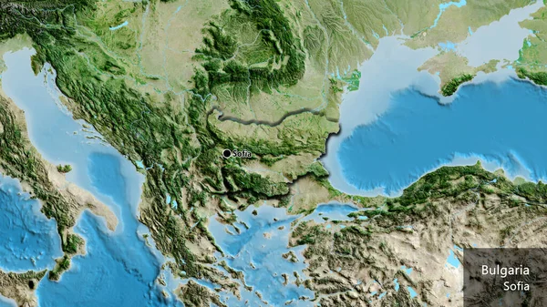 Close Van Het Grensgebied Van Bulgarije Een Satellietkaart Hoofdpunt Bevelrijke — Stockfoto