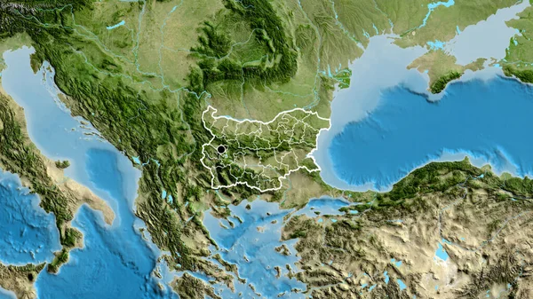 Närbild Bulgariens Gränsområde Och Dess Regionala Gränser Satellitkarta Huvudpunkt Skissera — Stockfoto
