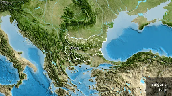 Bulgaristan Sınır Bölgesi Bölgesel Sınırlarının Uydu Haritası Üzerinde Yakın Plan — Stok fotoğraf
