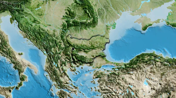 保加利亚边境地区的特写镜头 用卫星地图上的黑暗阴影突出显示 资本点 国家形状的斜边 — 图库照片
