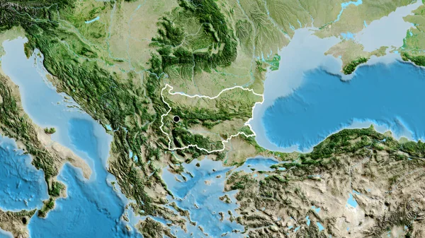 Nahaufnahme Des Bulgarischen Grenzgebiets Auf Einer Satellitenkarte Kapitalpunkt Umrisse Rund — Stockfoto