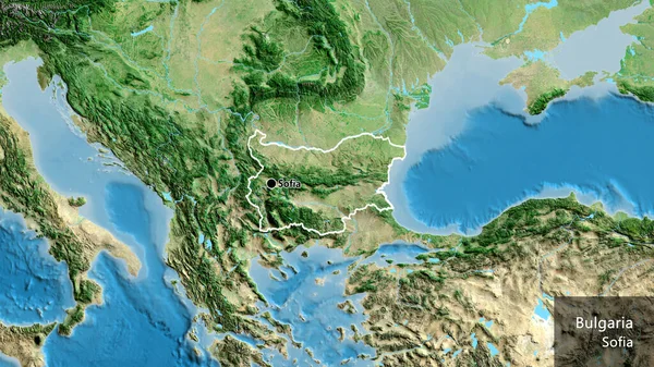Primer Plano Zona Fronteriza Bulgaria Mapa Por Satélite Punto Capital —  Fotos de Stock