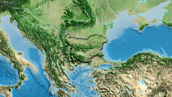 卫星地图上保加利亚边境地区的特写 资本点 国家形状的斜边 — 图库照片