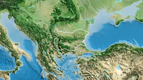 保加利亚边境地区的特写镜头 用卫星地图上的黑暗阴影突出显示 资本点 国家形貌概述 — 图库照片