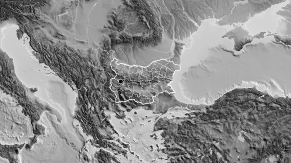 ブルガリア国境地域とその地域の境界線がグレースケールの地図上でクローズアップされている 資本ポイント 全国の概要 — ストック写真