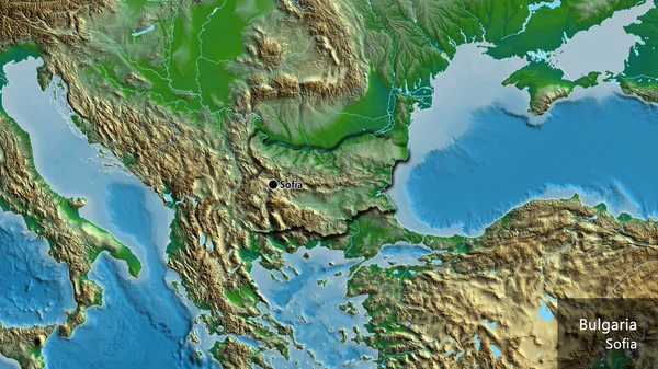 Närbild Bulgariens Gränsområde Med Ett Mörkt Överdrag Fysisk Karta Huvudpunkt — Stockfoto