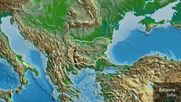 Primer Plano Zona Fronteriza Bulgaria Mapa Físico Punto Capital Esquema — Foto de Stock