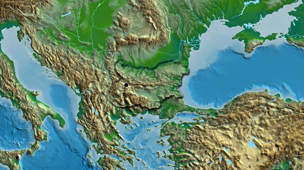 Zbliżenie Strefy Przygranicznej Bułgarii Ciemną Powłoką Fizycznej Mapie Główny Punkt — Zdjęcie stockowe