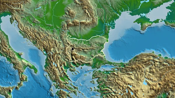 保加利亚边境地区的特写镜头 用一张地形图上的黑暗阴影突出显示出来 资本点 国家形貌概述 — 图库照片