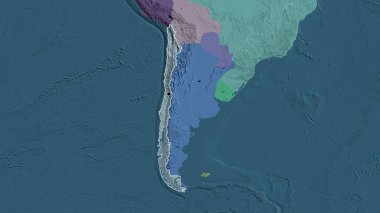 Şili sınır bölgesinin bir idari haritada yakın çekimi. Ana nokta. Ülke şekli etrafında özet geç. 