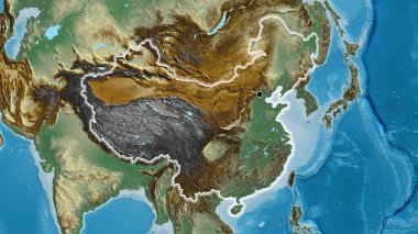 Yardım haritasında Çin sınır bölgesinin yakın çekimleri. Ana nokta. Ülke çapında parıltı. 