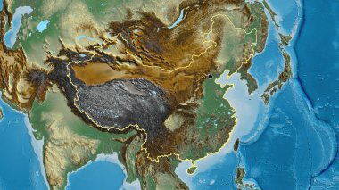 Yardım haritasında Çin sınır bölgesinin yakın çekimleri. Ana nokta. Ülke şekli etrafında özet geç. 