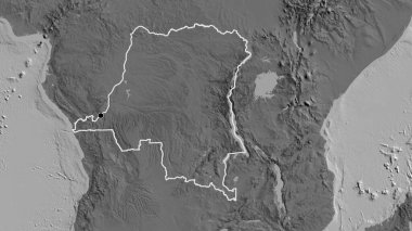Demokratik Kongo Cumhuriyeti sınırına bir bileklik haritasıyla yakın plan. Ana nokta. Ülke şekli etrafında özet geç. 