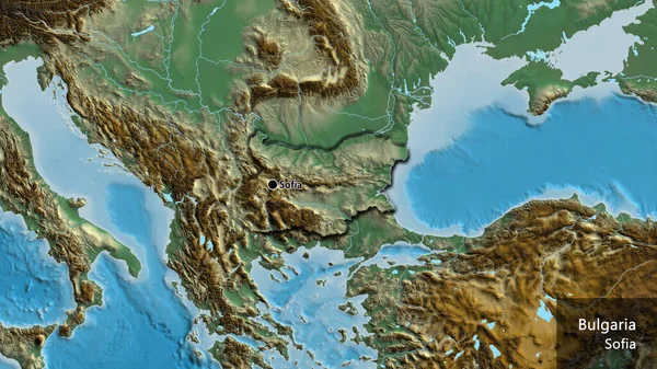 Primer Plano Zona Fronteriza Bulgaria Mapa Relieve Punto Capital Bordes — Foto de Stock
